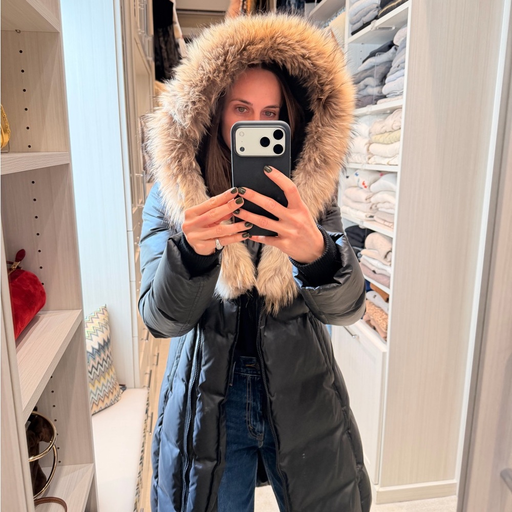 Mackage Black Puffer Coat with Fur Trim - Picture 6 of 8